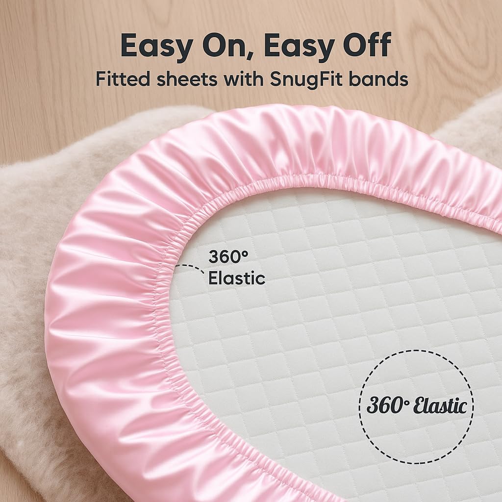 Pro Goleem satin bassinet sheet with snug elastic-band for secure fit.