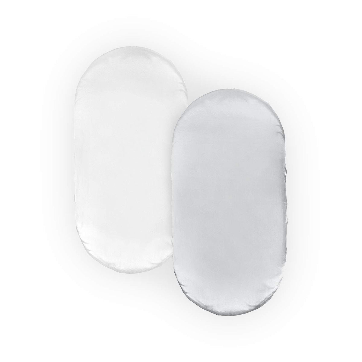 Pro Goleem satin bassinet sheet in white and gray shows a soft texture ideal for baby hair care.