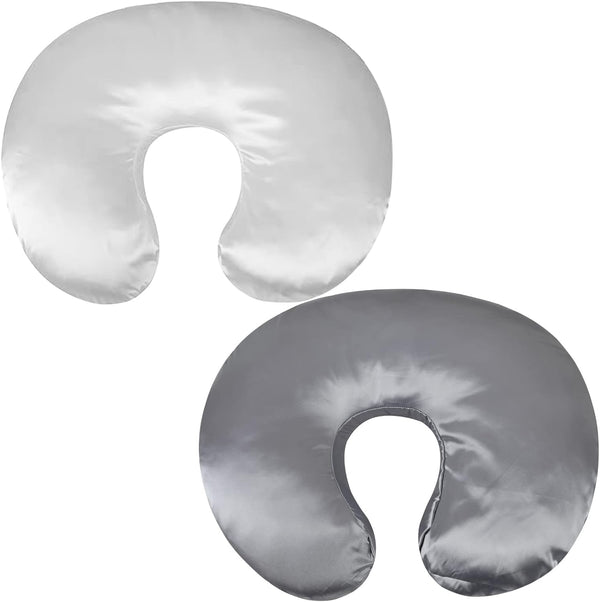 Pro Goleem satin nursing pillow cover in gray and white fabric for gentle feeding.