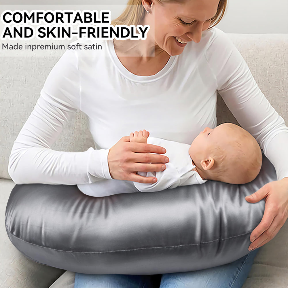 Pro Goleem satin nursing pillow cover with hidden zipper edge for baby safety.