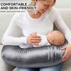 Pro Goleem satin nursing pillow cover with hidden zipper edge for baby safety.