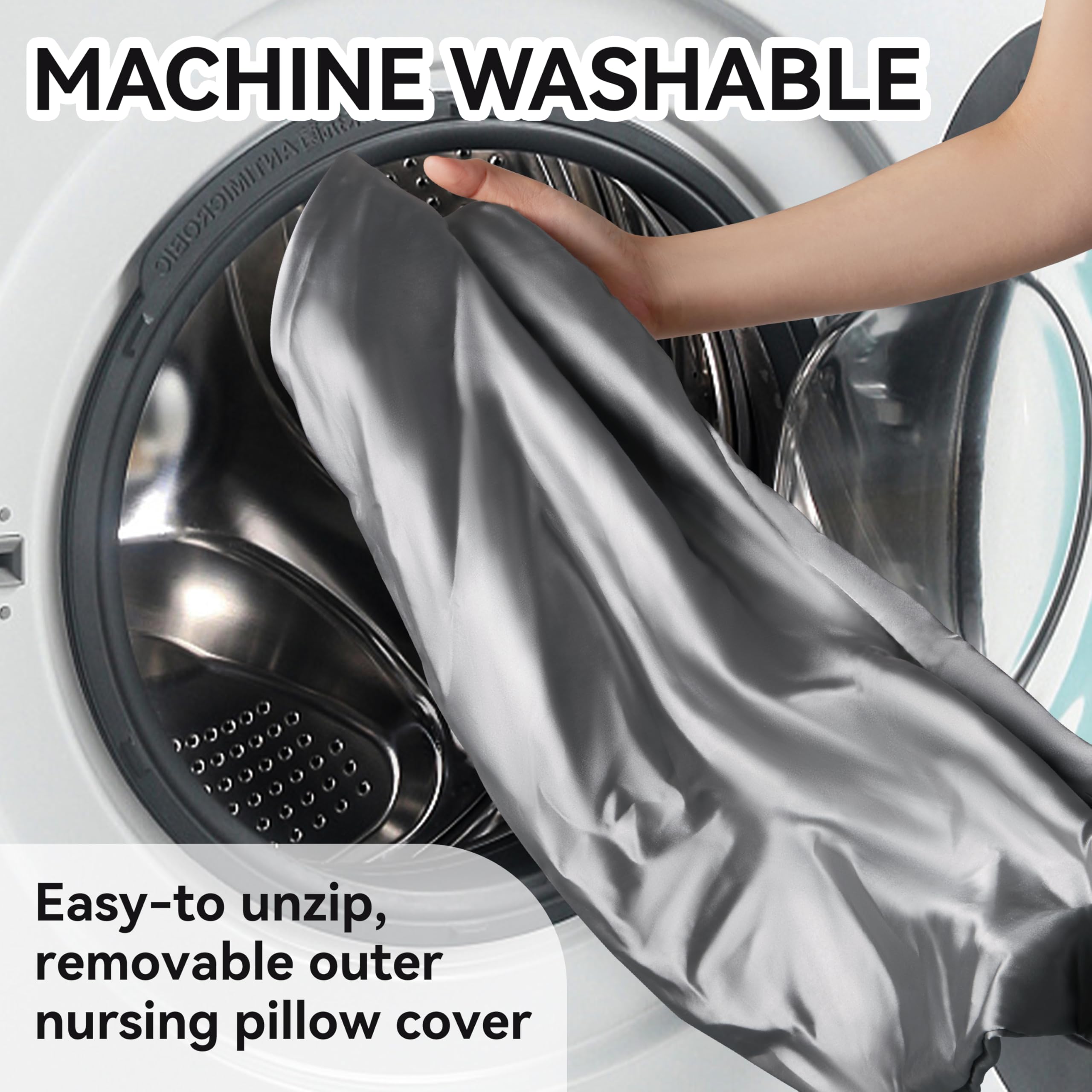 Pro Goleem satin nursing pillow cover machine washable for easy care.