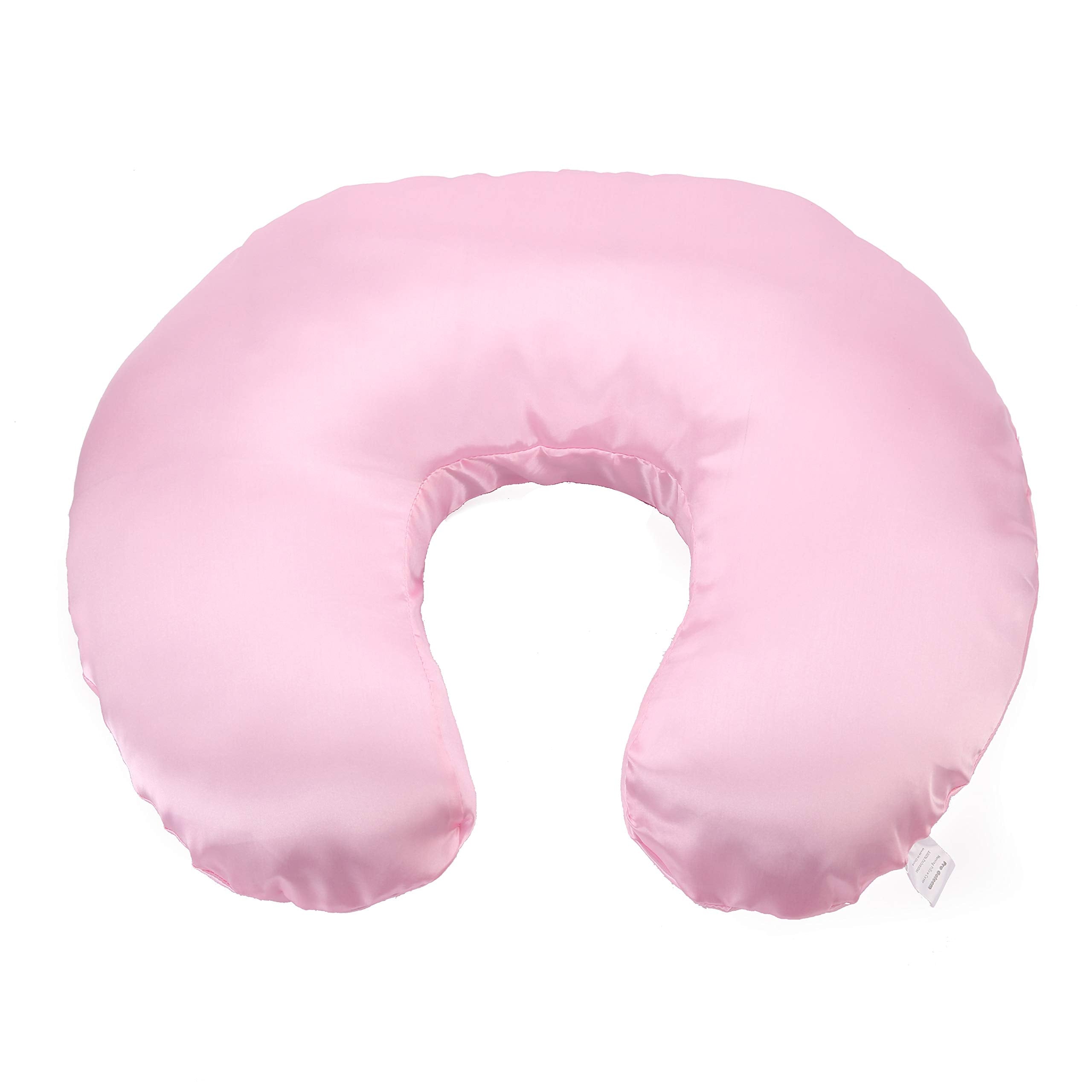 Pro Goleem satin nursing pillow cover in pink, front view, smooth fabric for gentle feeding comfort.