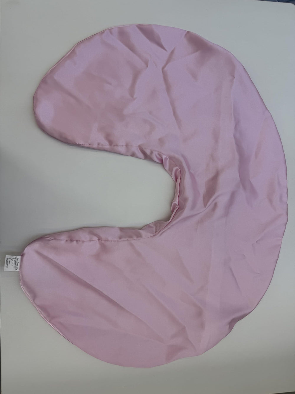 Pro Goleem satin slipcover pink with pillow, highlighting machine-washable durability after regular washes.