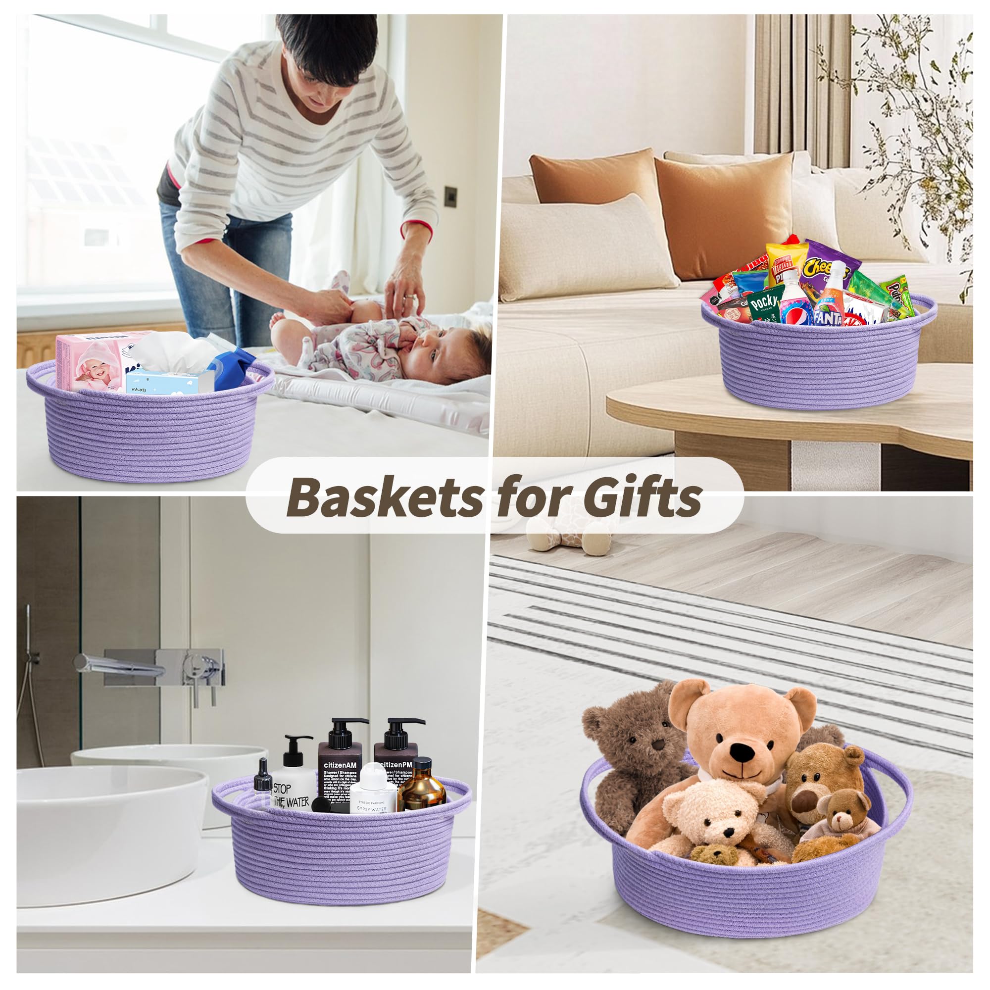 Pro Goleem purple durable cotton rope basket for home use.