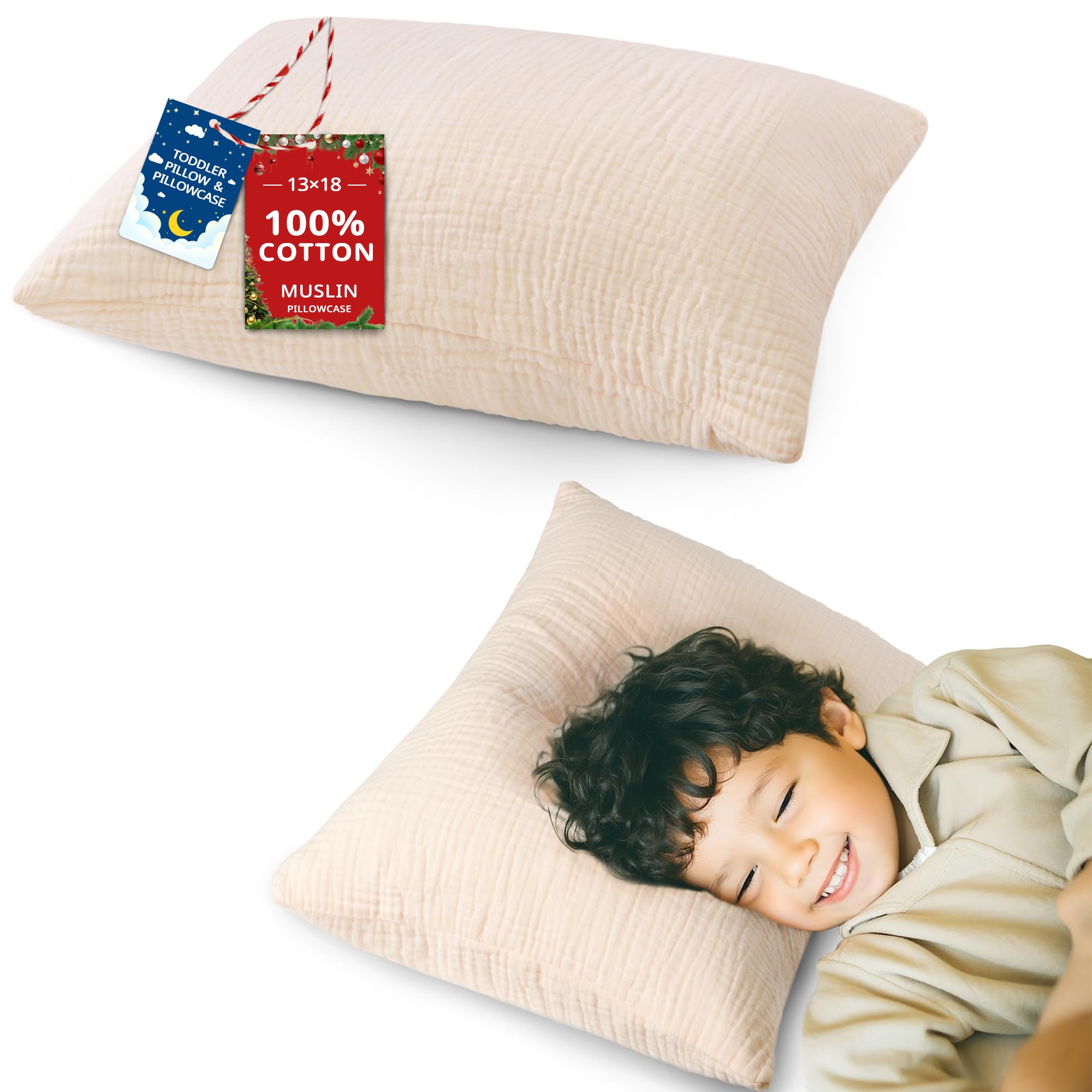 Pro Goleem toddler pillow with muslin pillowcase offers breathable, skin-friendly comfort for naps