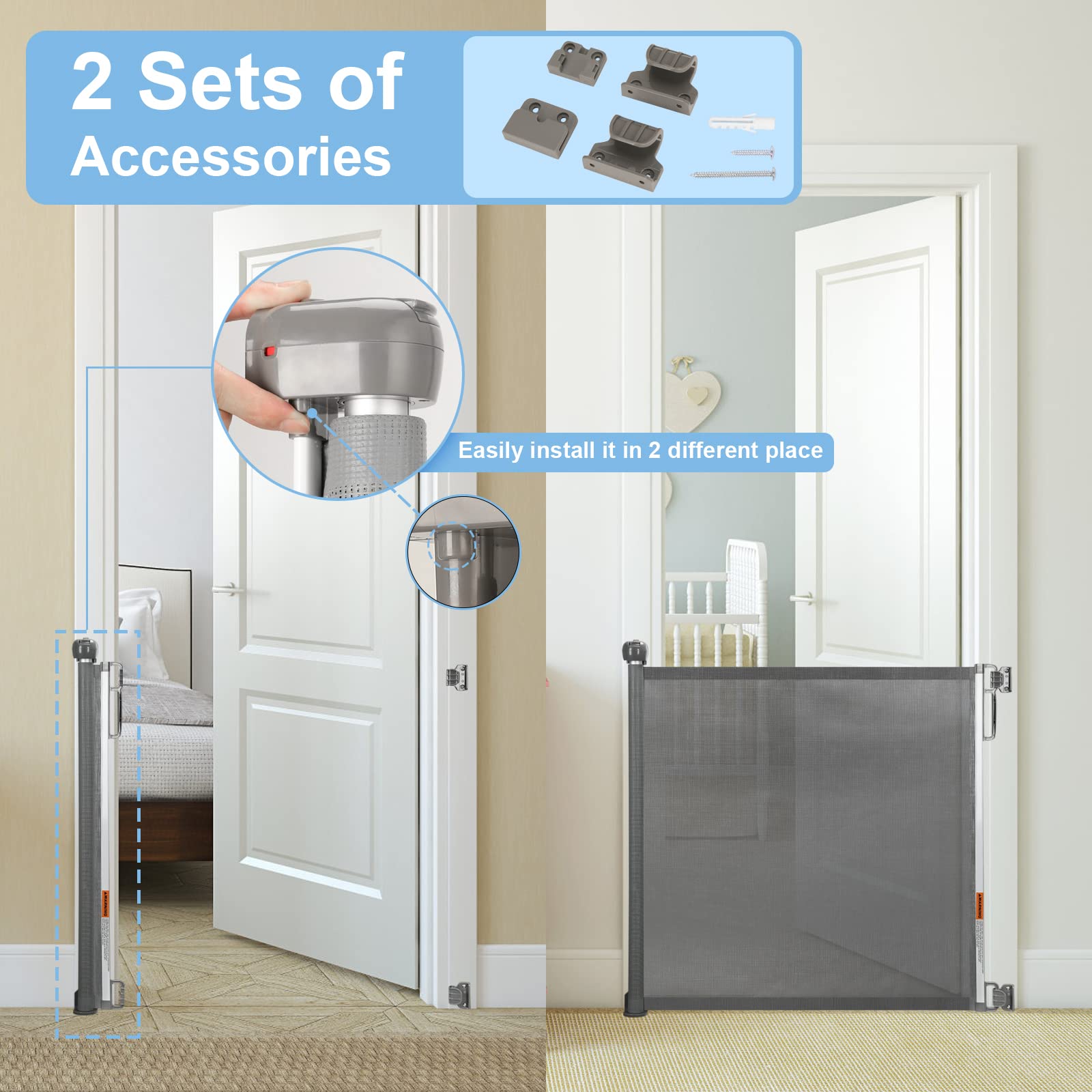 Includes two installation hardware sets for flexible setup