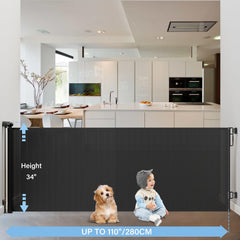 PRObebi gate shields a doorway, keeping baby and dog safe in hallways.