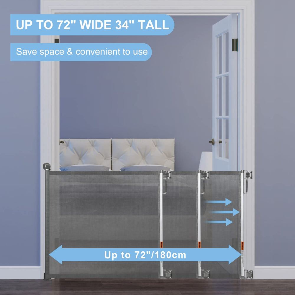 Gate rolled up compactly for easy storage in tight spaces