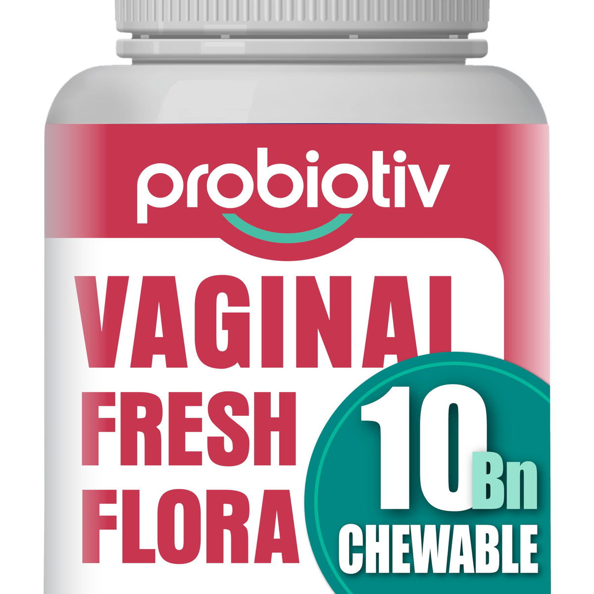Probiotiv strawberry chewables for vaginal balance and daily freshness.