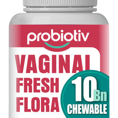 Probiotiv strawberry chewables for vaginal balance and daily freshness.