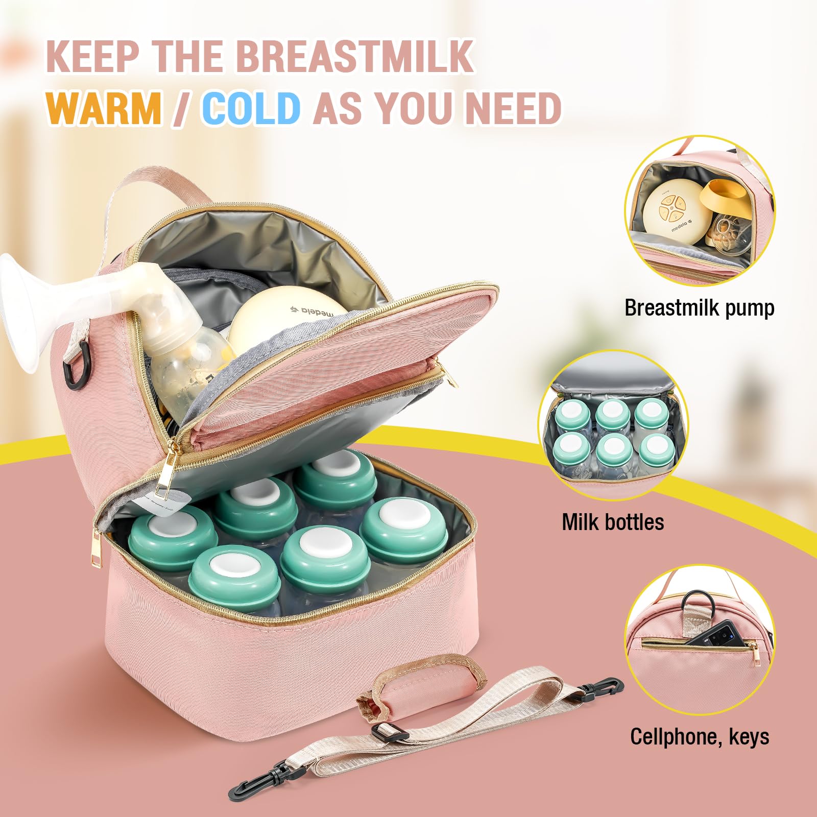 ProCase breast pump bag bottom compartment fits bottles or snacks for busy days.