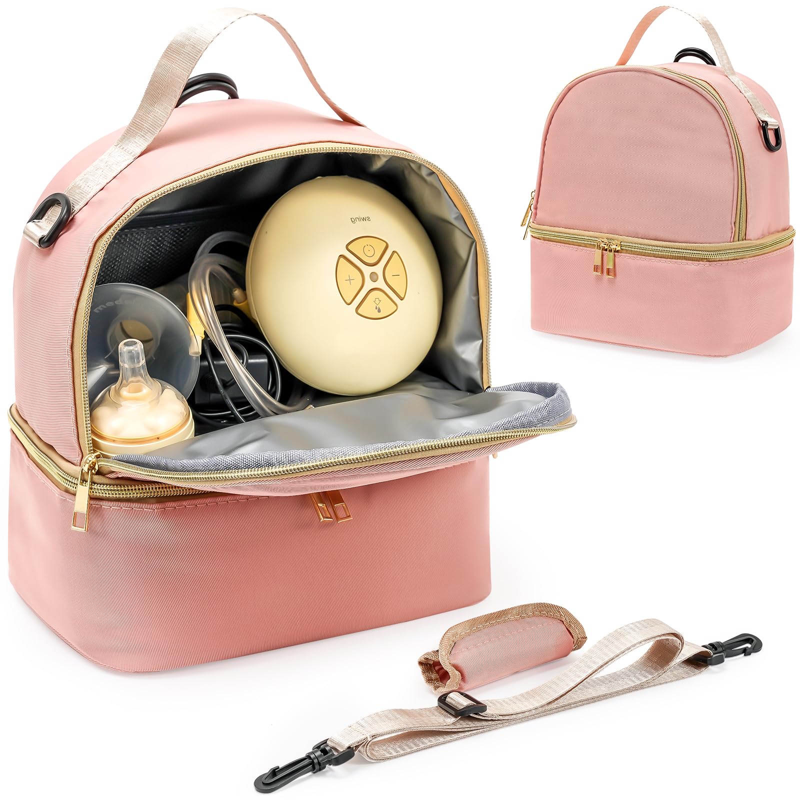 ProCase breast pump bag top compartment holds pumps and accessories for easy travel.