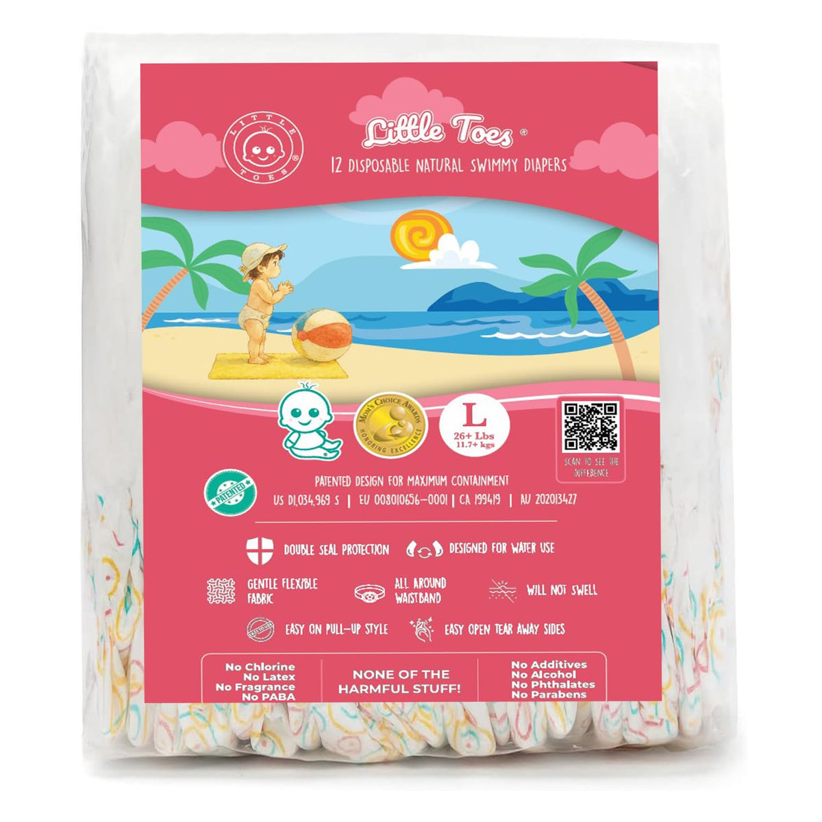 Products On The Go Little Toes swim diaper pack-12 ready for pool play and mess containment.