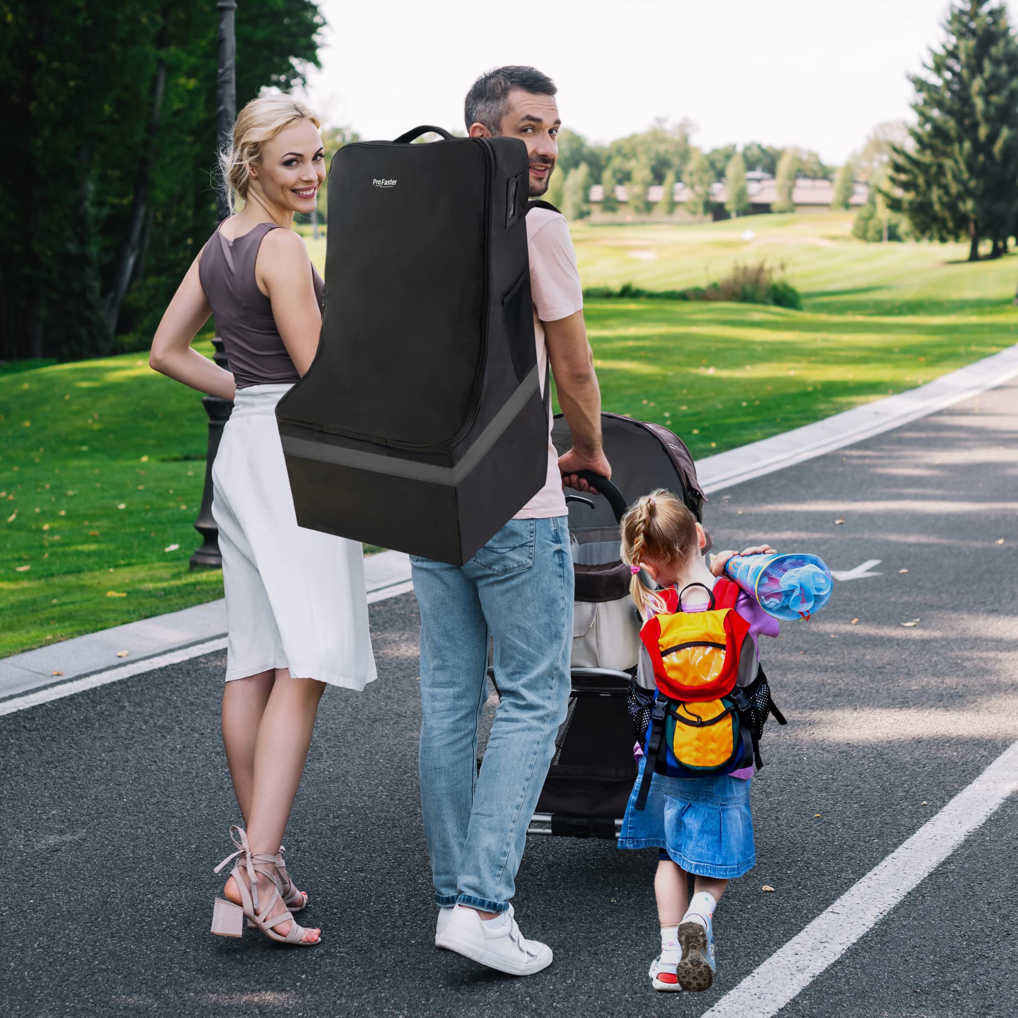 ProFaster car seat travel bag includes diaper-space pocket for essentials