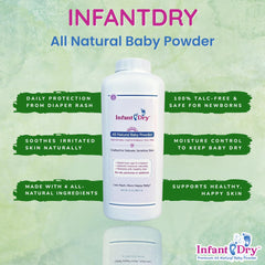 Close-up of unscented Infant Dry powder ready for diaper area.