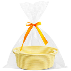 Pro Goleem small yellow woven basket with gift bag and ribbon for gifting.