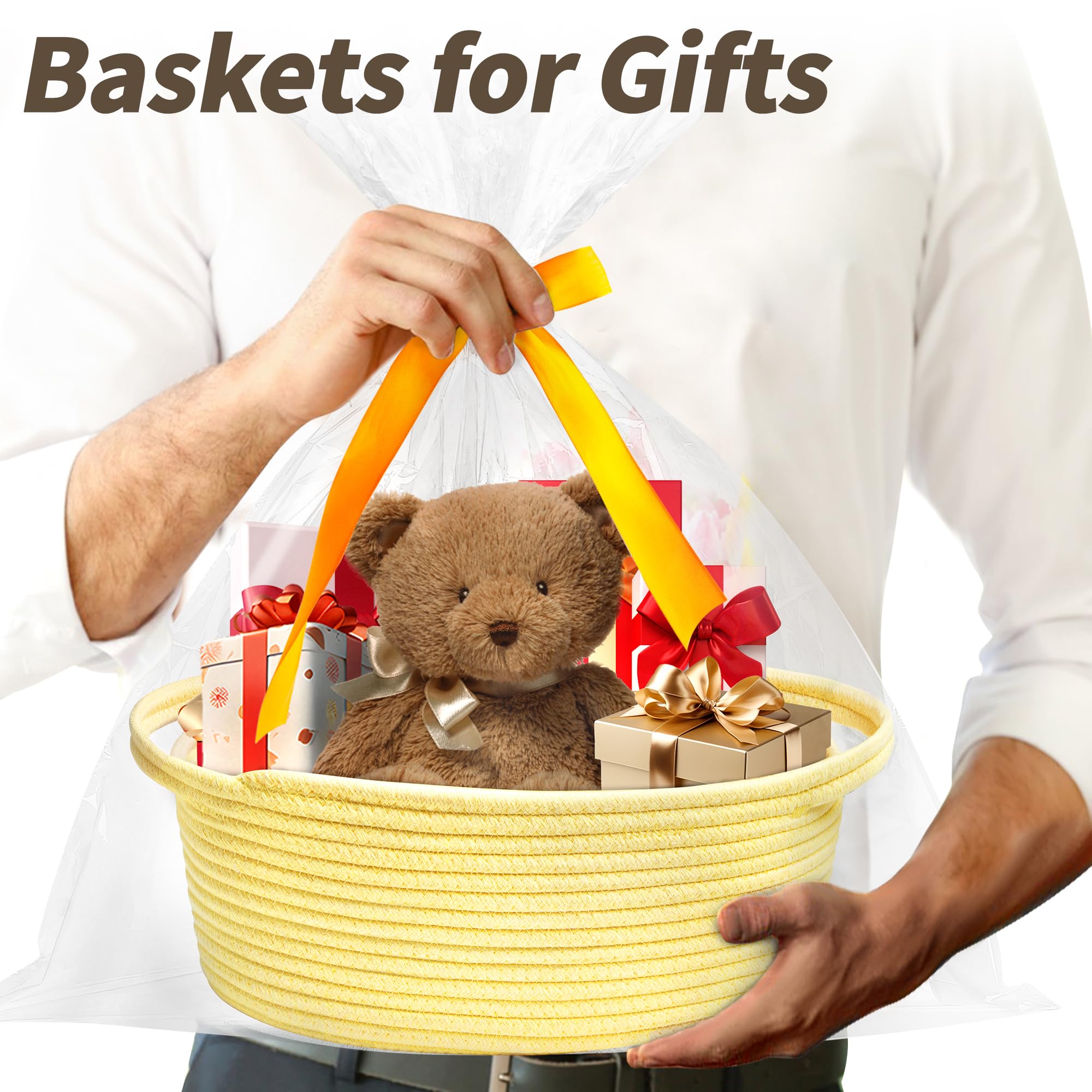 Pro Goleem yellow woven storage basket keeps desks and shelves organized.