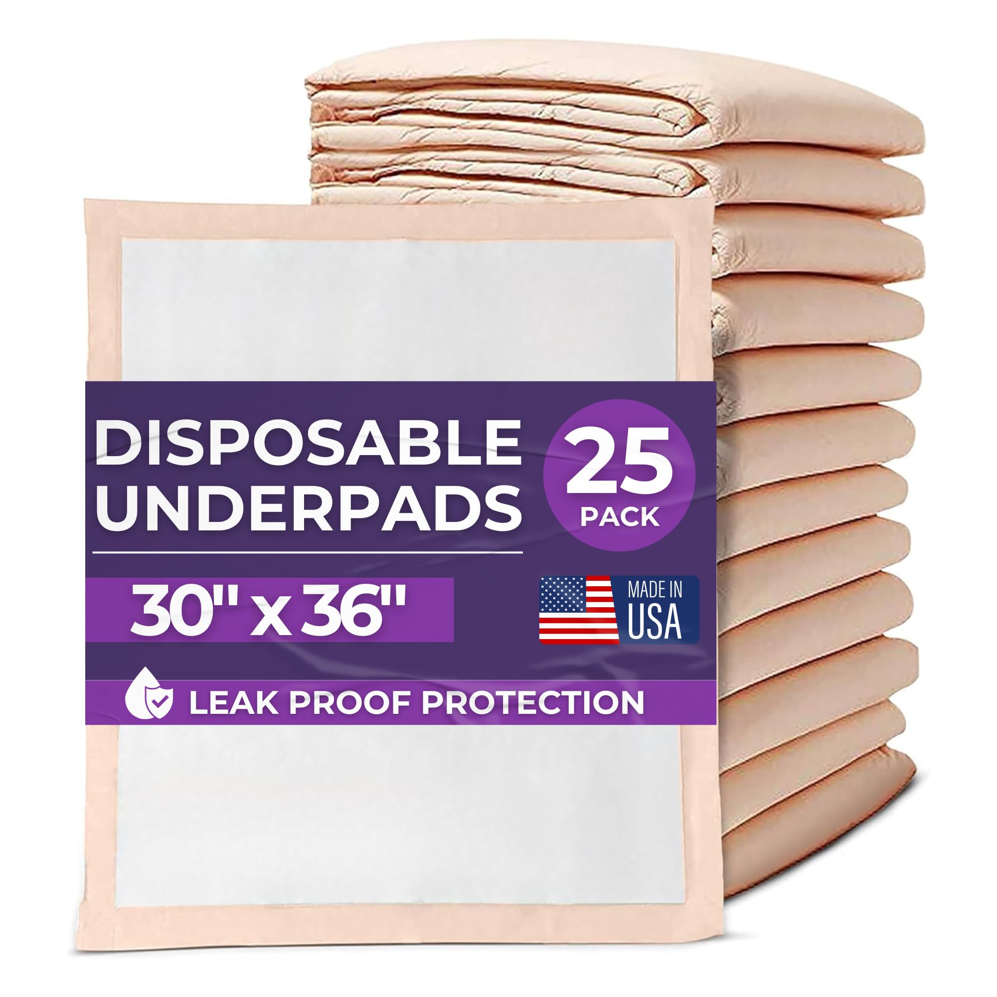 ProHeal underpads packaging in peach offers bed and furniture protection.