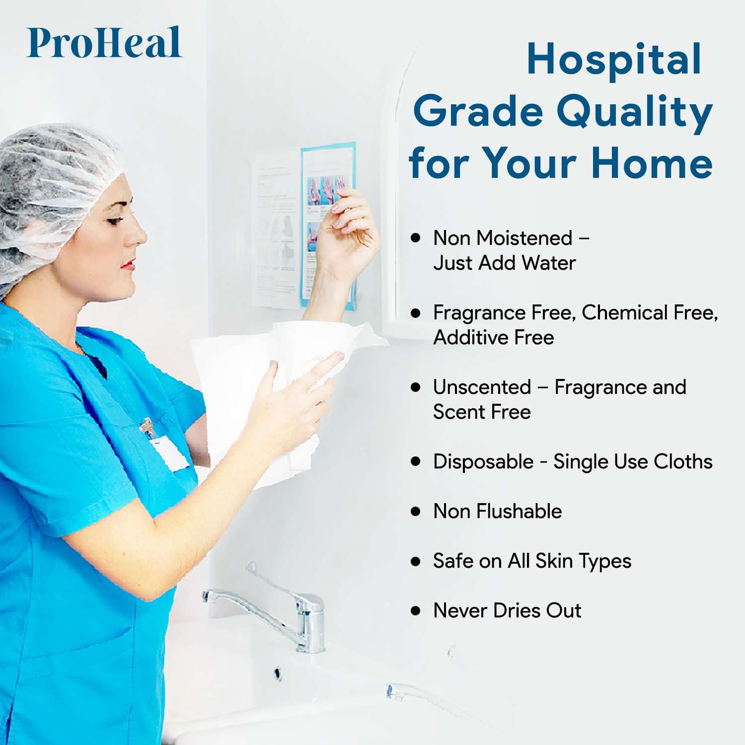 ProHeal packaging detail highlighting convenient disposable dry cloths.
