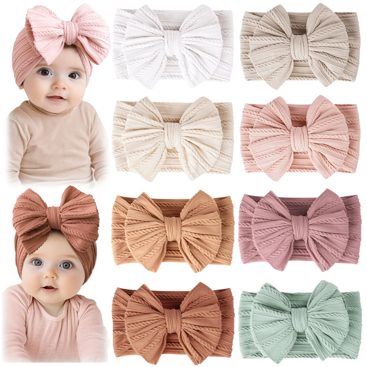 Prohouse 8 pack baby headbands in color variety for daily outfits.