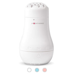 Project Nursery baby sound machine in white with a compact design for easy nursery setup.