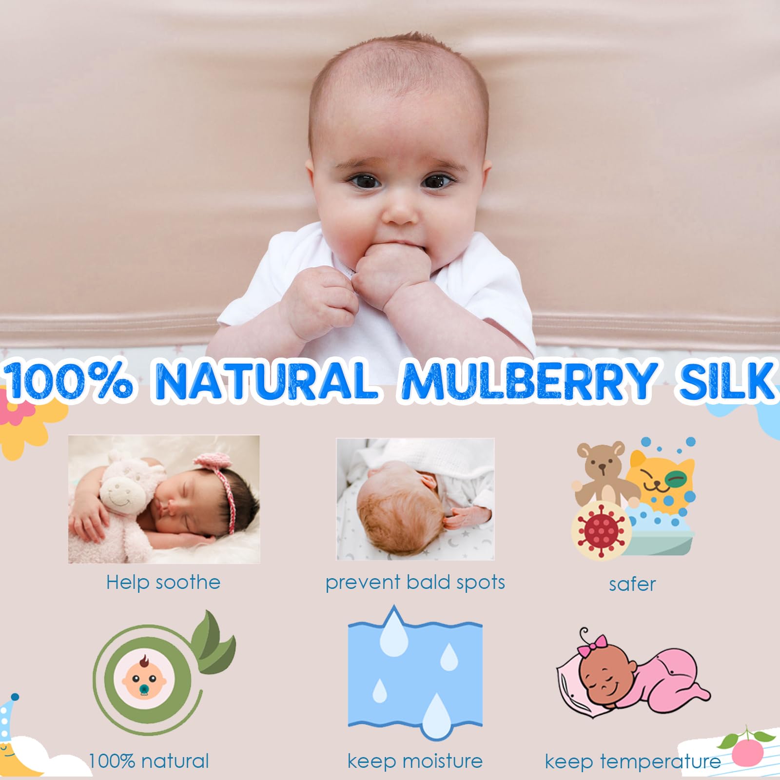 PROMEED 23 momme silk bassinet slip showing premium durability and gentle head protection