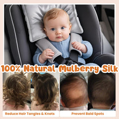 Promeed silk headrest cover on stroller show universal protection for delicate hair