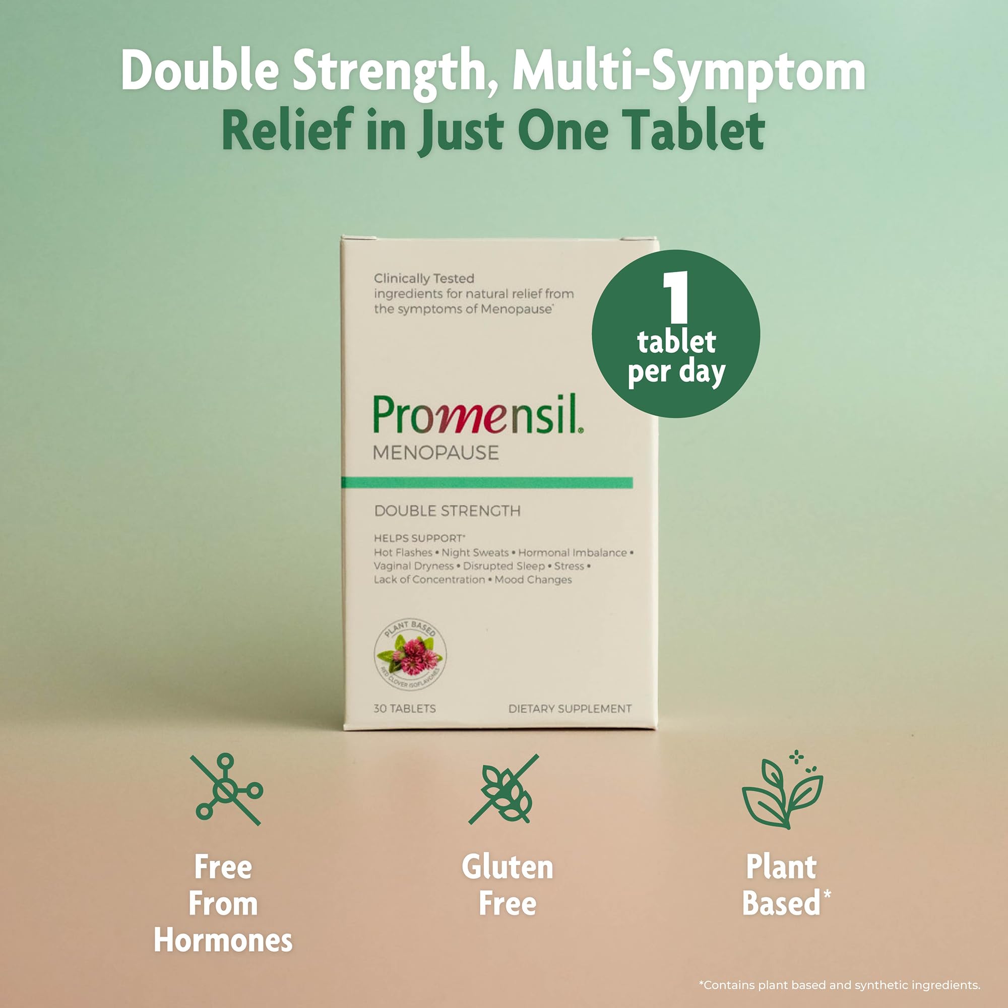 Promensil bottle label close-up highlighting red clover isoflavones