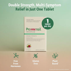 Promensil bottle label close-up highlighting red clover isoflavones