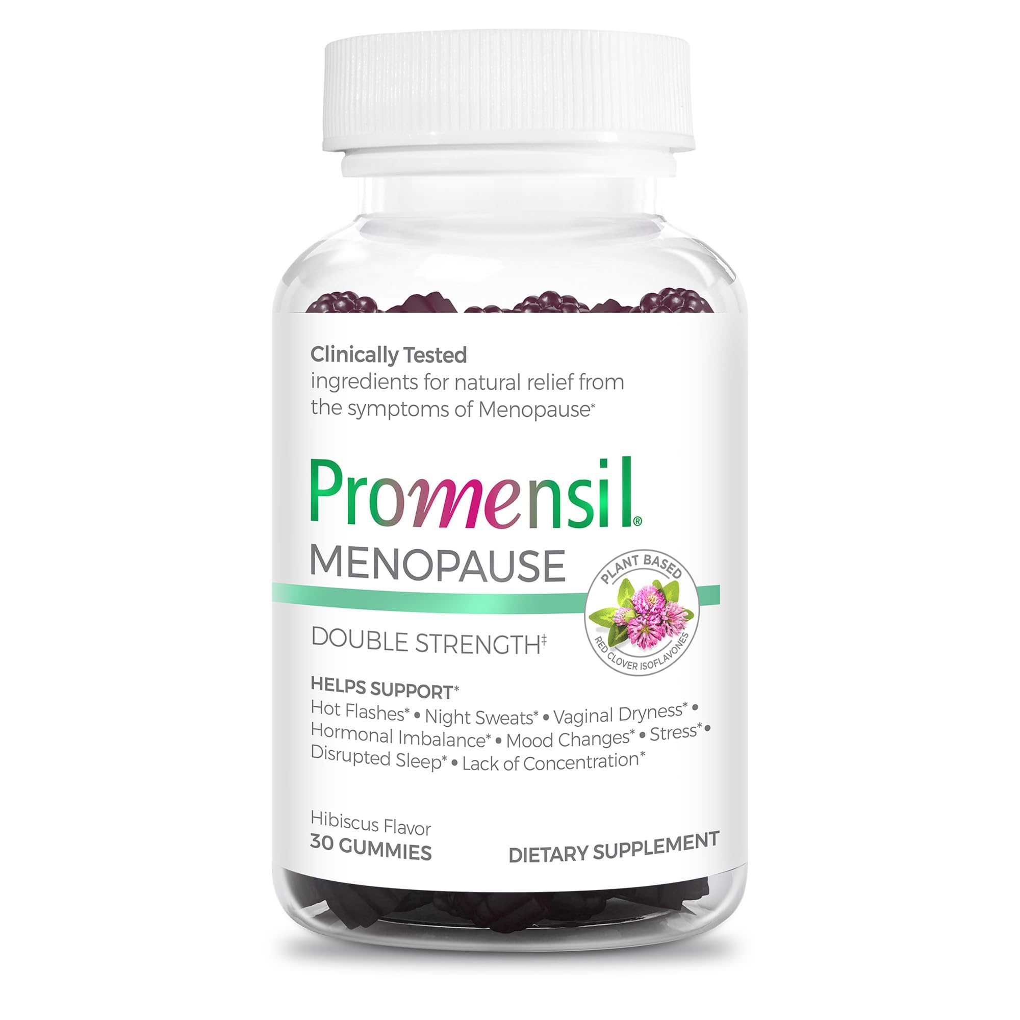Promensil Red Clover Gummies jar front for convenient menopause support.