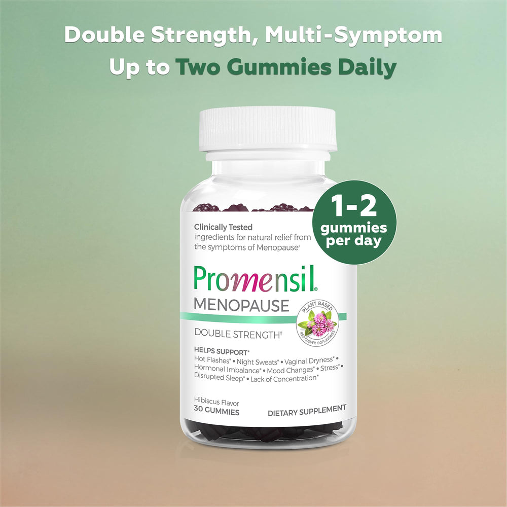 Promensil Red Clover Gummies label close-up showing vegan formula and hormone support.