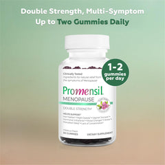 Promensil Red Clover Gummies label close-up showing vegan formula and hormone support.
