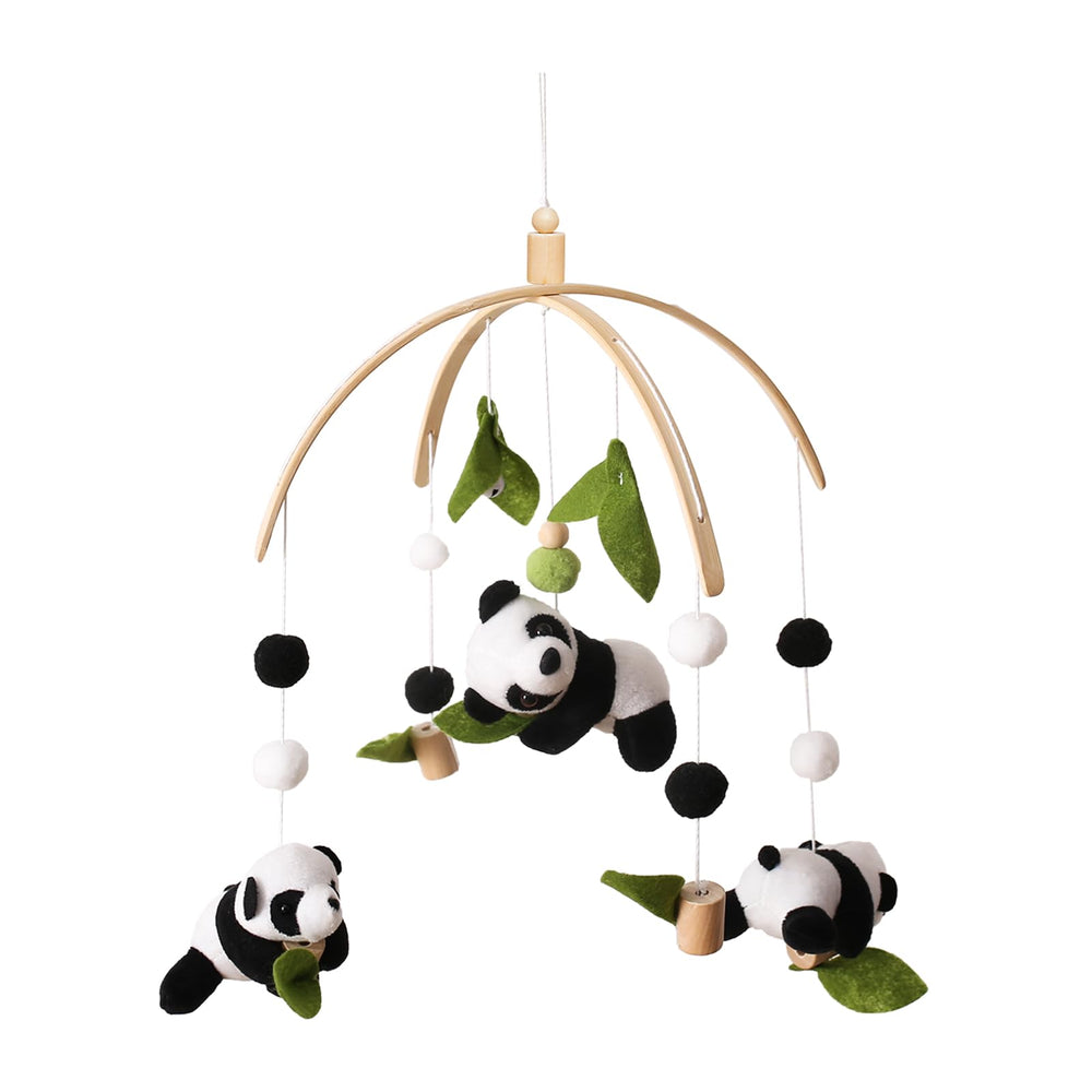 Promise Babe panda baby mobile with wooden hoop promotes calm focus for newborns.
