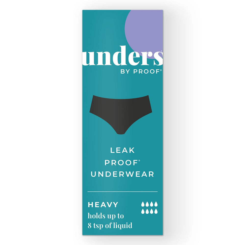 Proof Unders bucket sizing chart illustrating fit options from XS to S.