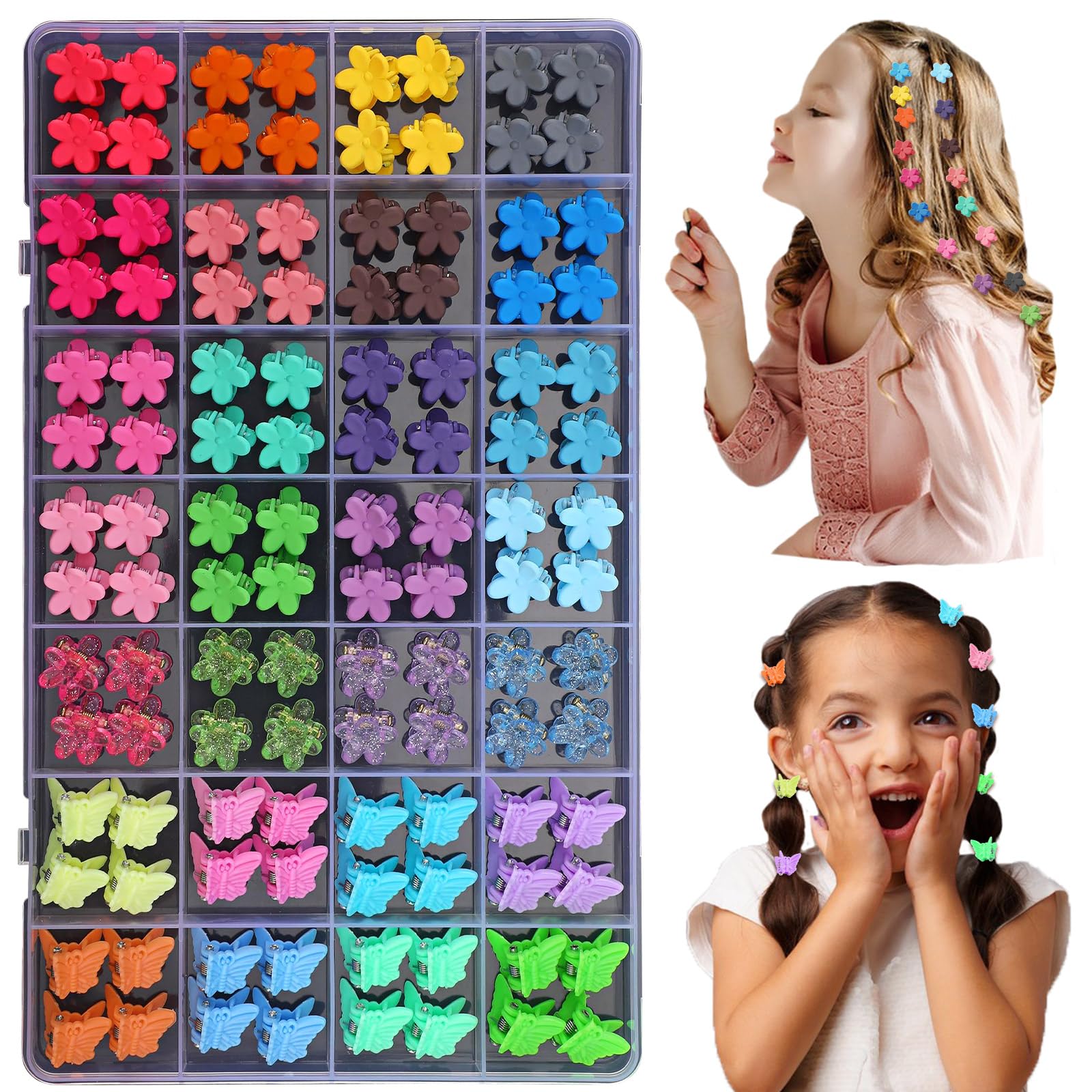 ProSuites 112-pcs baby hair clips with flowers and butterflies for versatile daily styling.