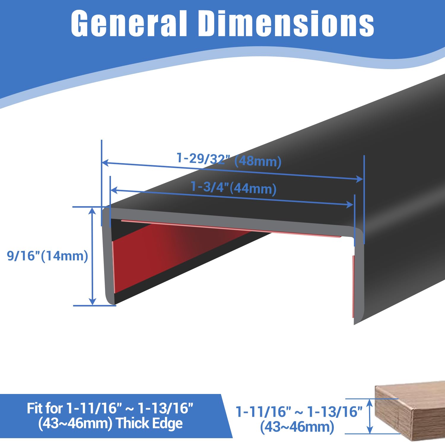 Protalwell EPDM edge band protector with three-sided adhesive for durable cabinet edges