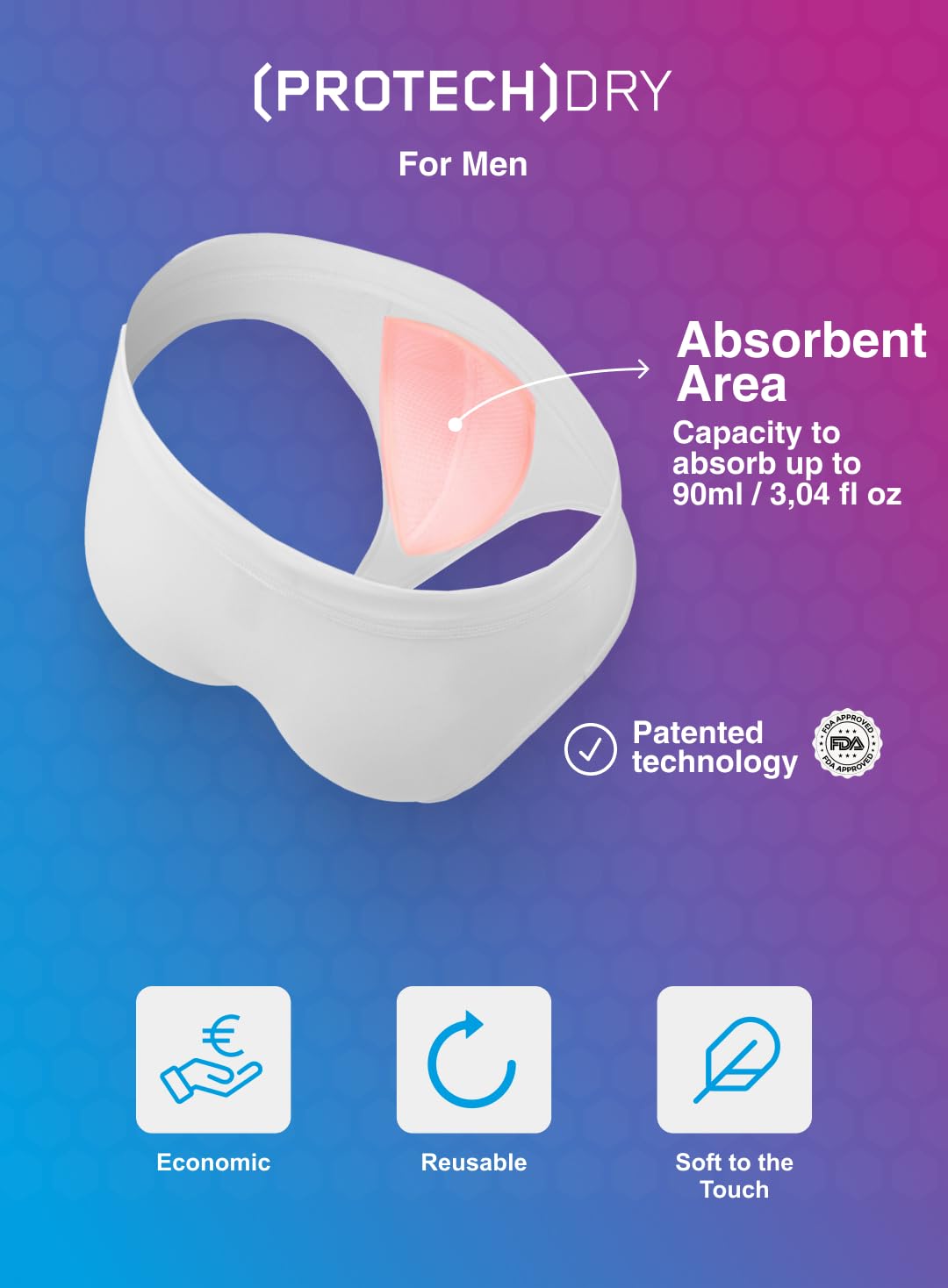 PROTECHDRY discreet outer look maintains normal underwear appearance with reliable performance.