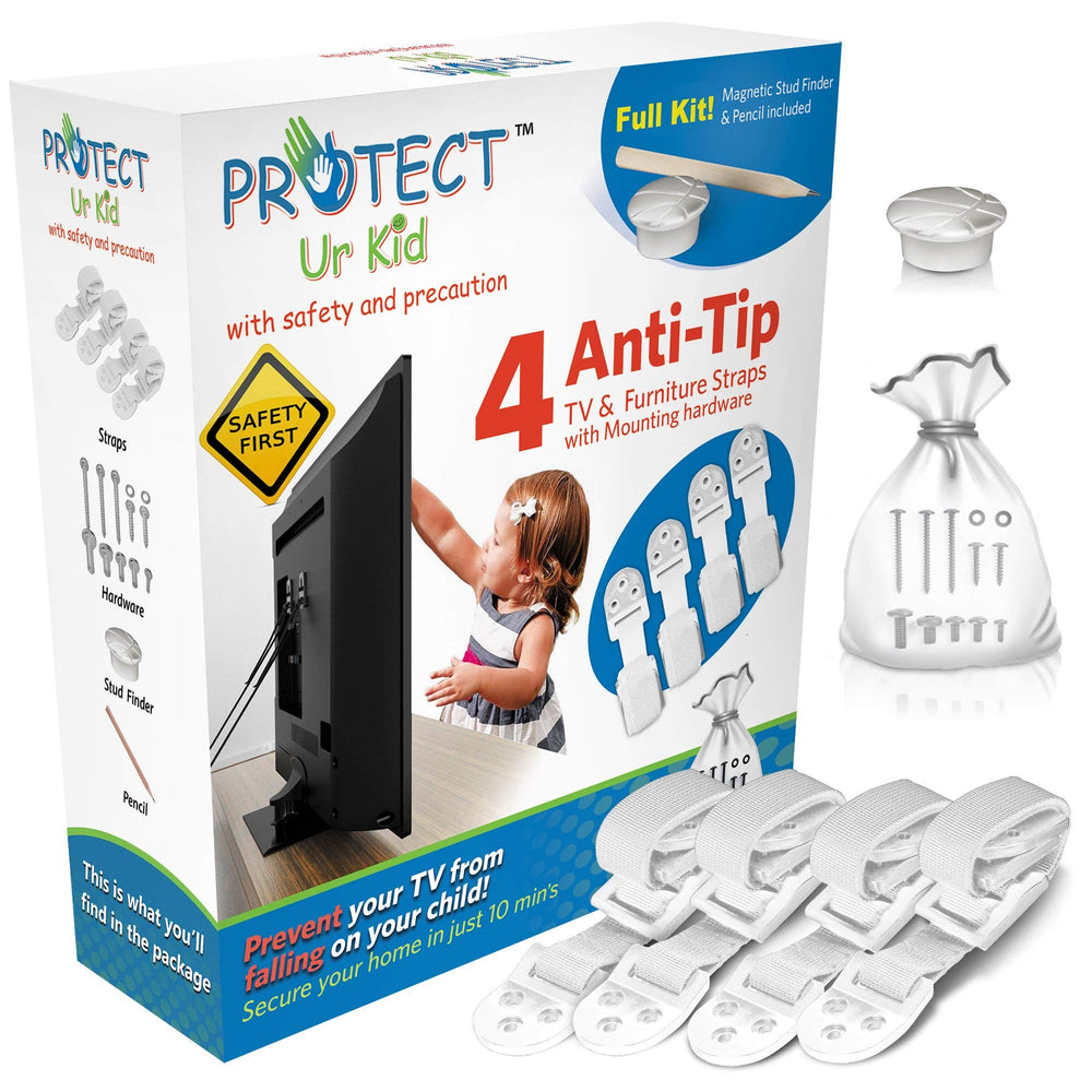 Protect Ur Kid anti-tip anchor straps stabilize furniture and TVs during earthquakes.