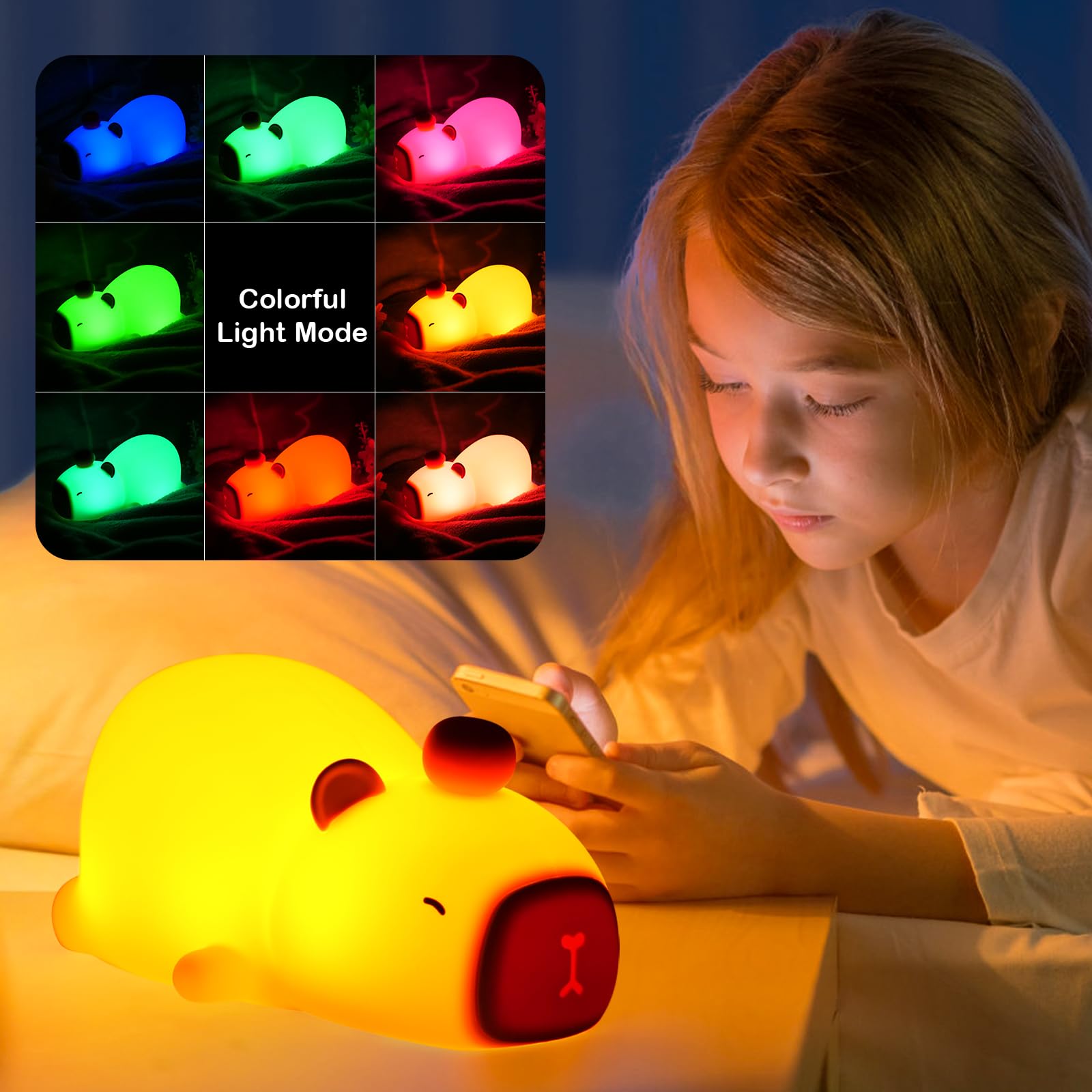 PSDRIQQ Capybara night light responds to tap control for quick adjustments