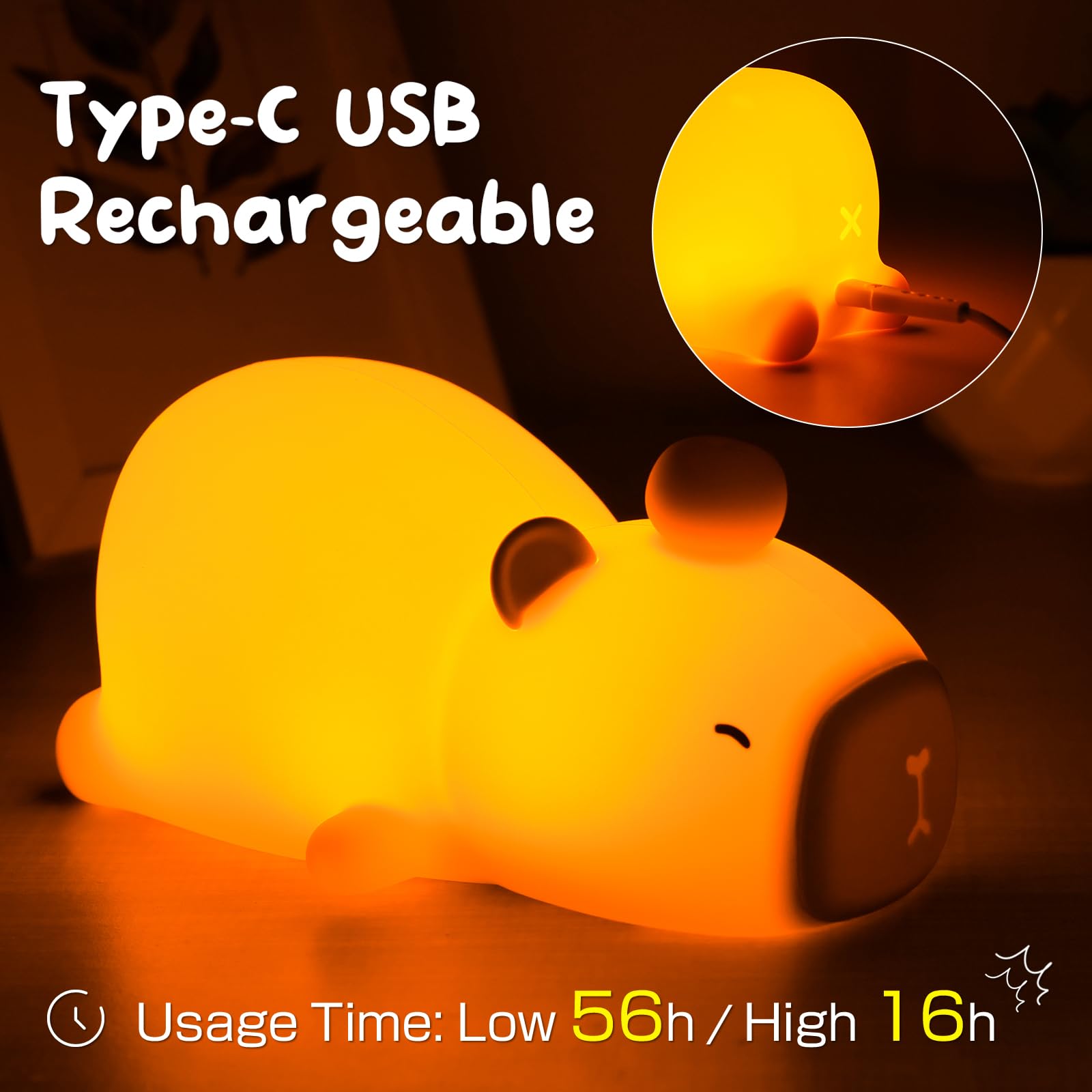 PSDRIQQ Capybara night light emits warm white brightness for nighttime visibility