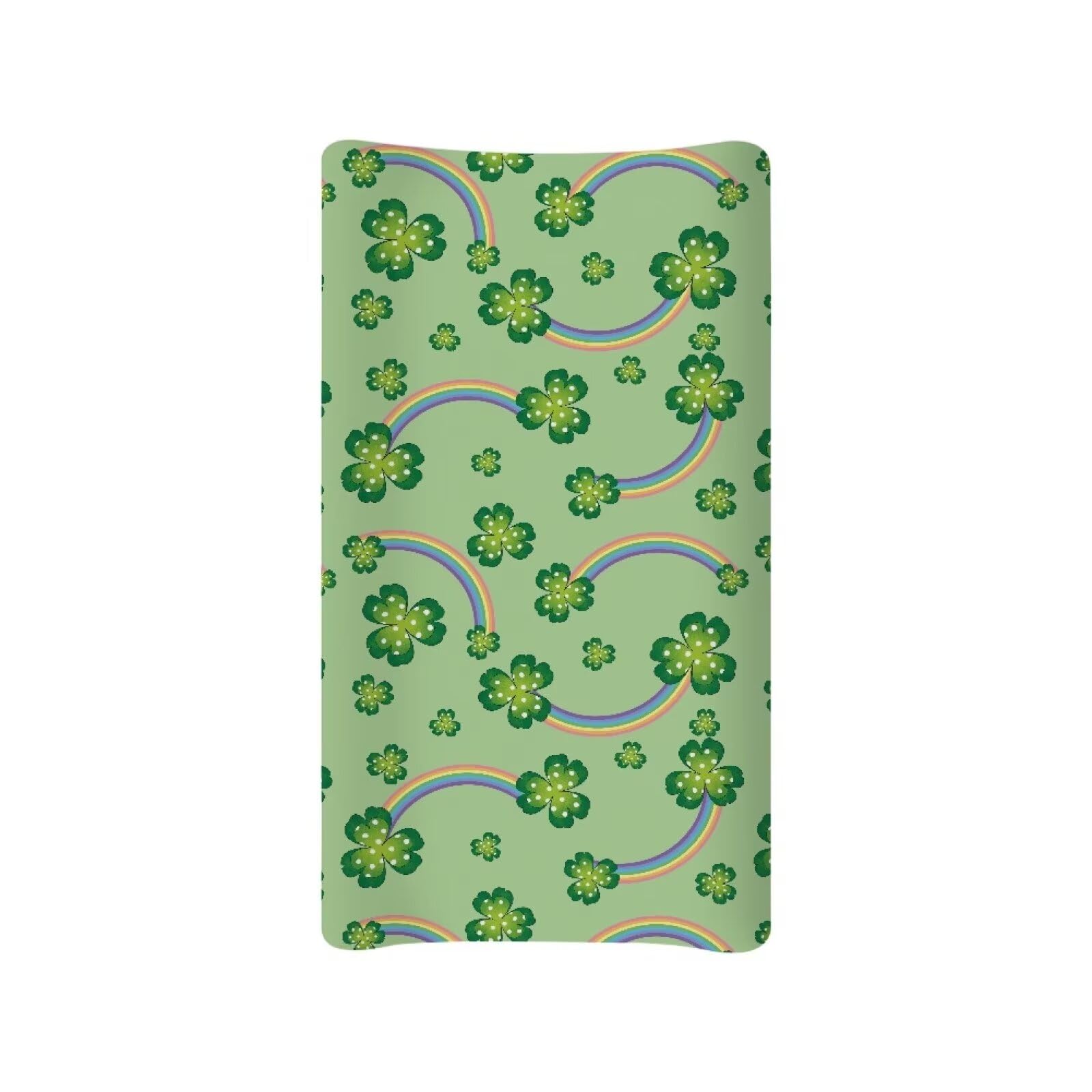 Psesaysky Green Leaf Rainbow changing pad cover on a contour mat, soft and breathable for baby's comfort.