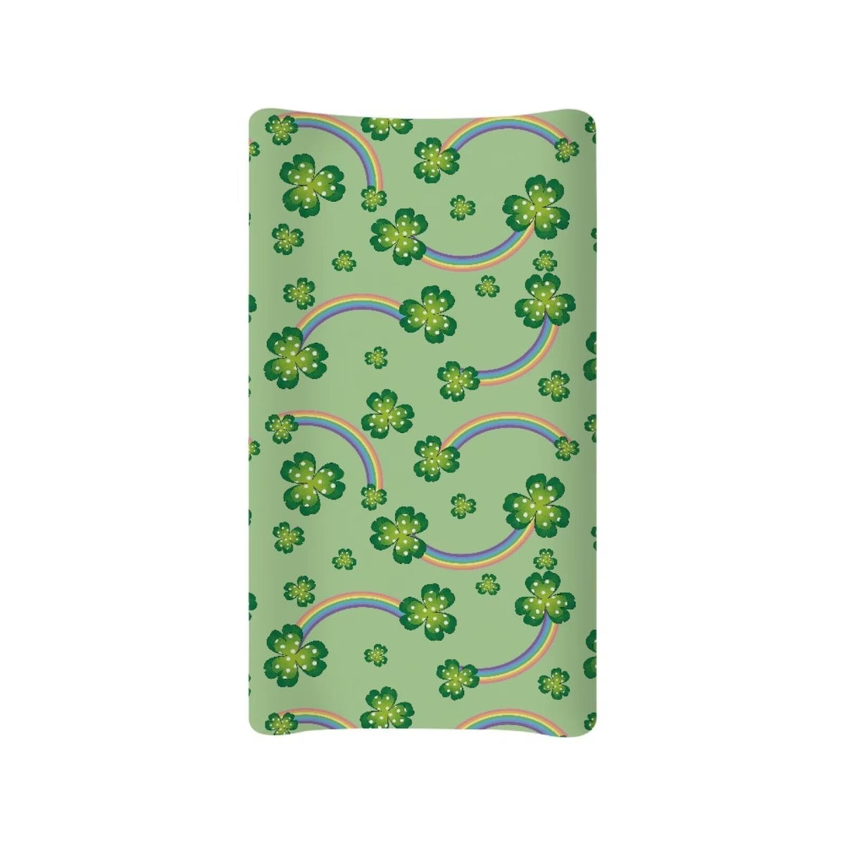 Psesaysky Green Leaf Rainbow changing pad cover on a contour mat, soft and breathable for baby's comfort.