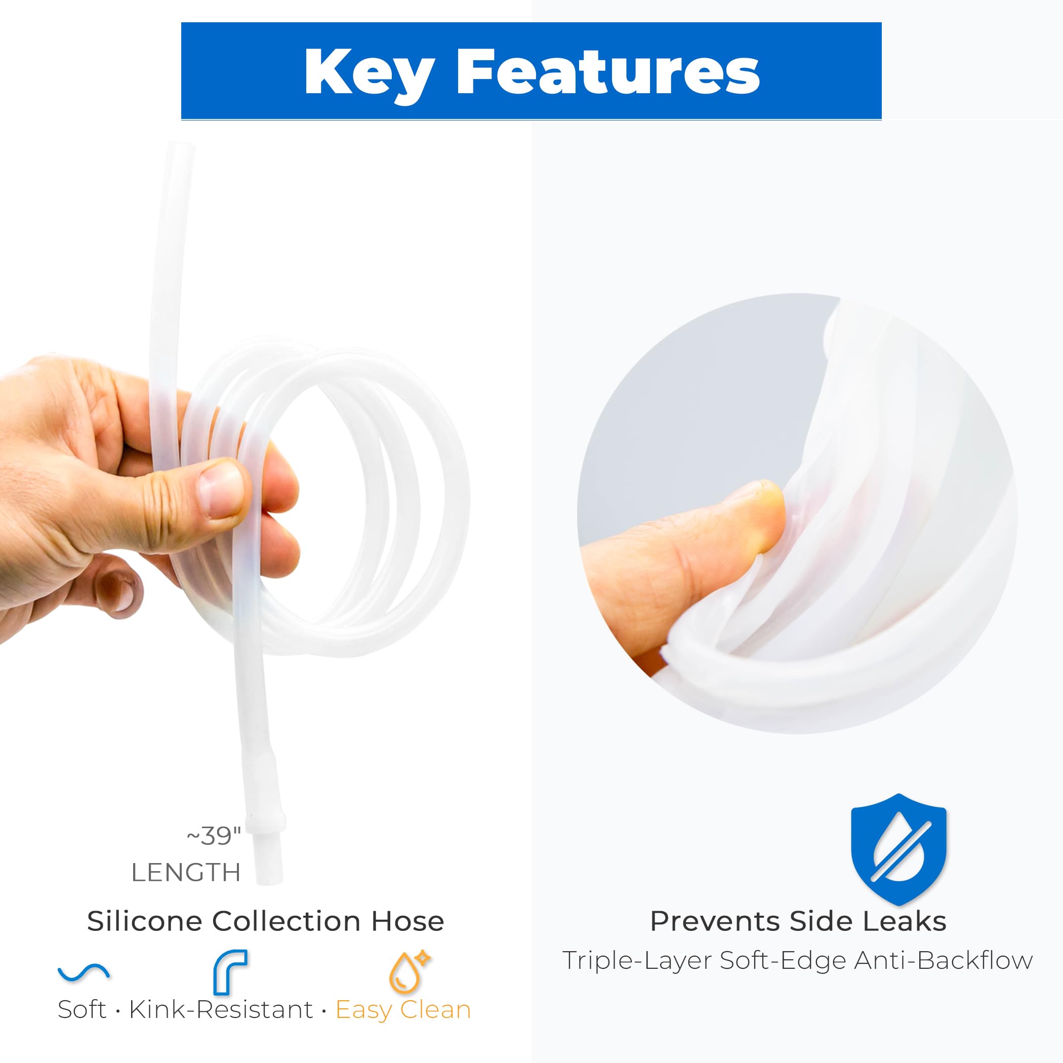 PSNOOK anti-kink catheter moves with you for safer, leak-free wear.