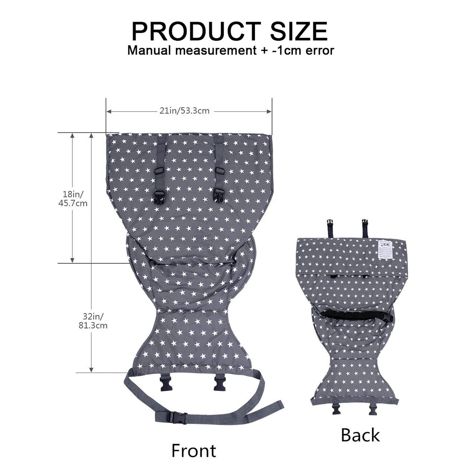 Pssopp portable high chair harness shows adjustable straps for various chair types.
