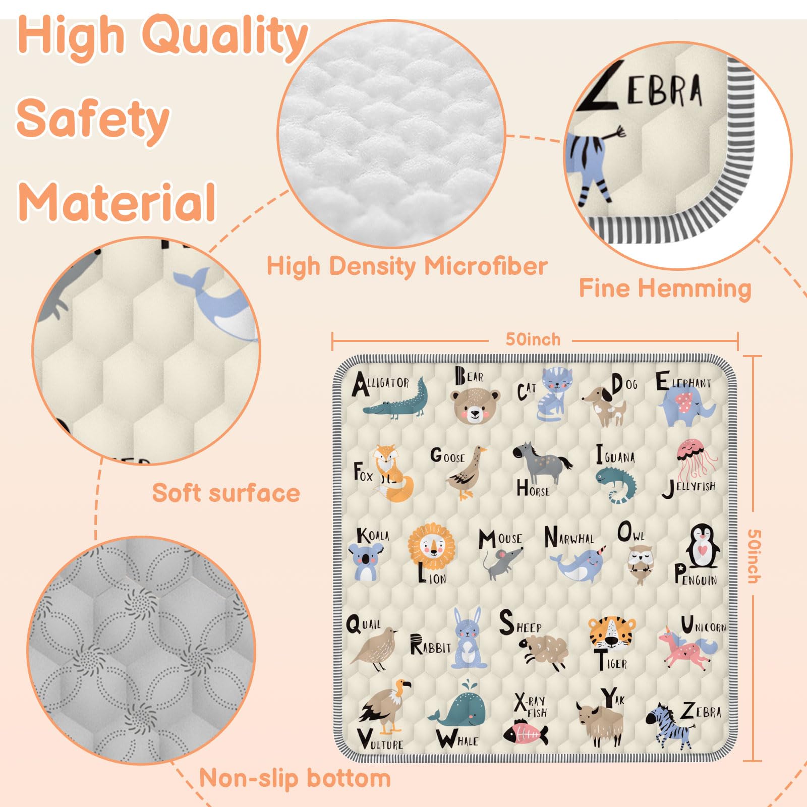 Ptcide Baby Play Mat anti-slip back ensures firm grip on tile or wood.