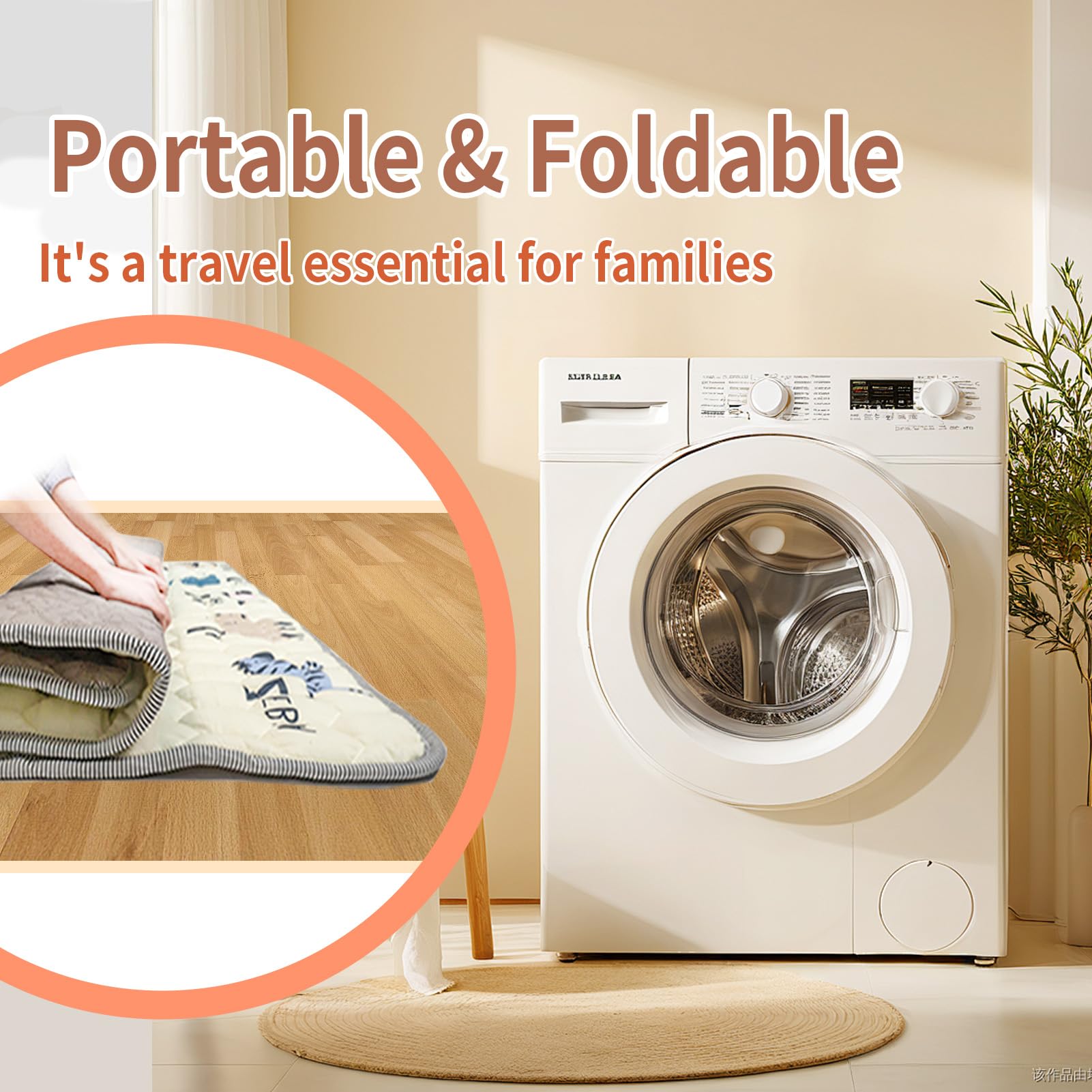 Ptcide Baby Play Mat folds compactly for storage and travel.