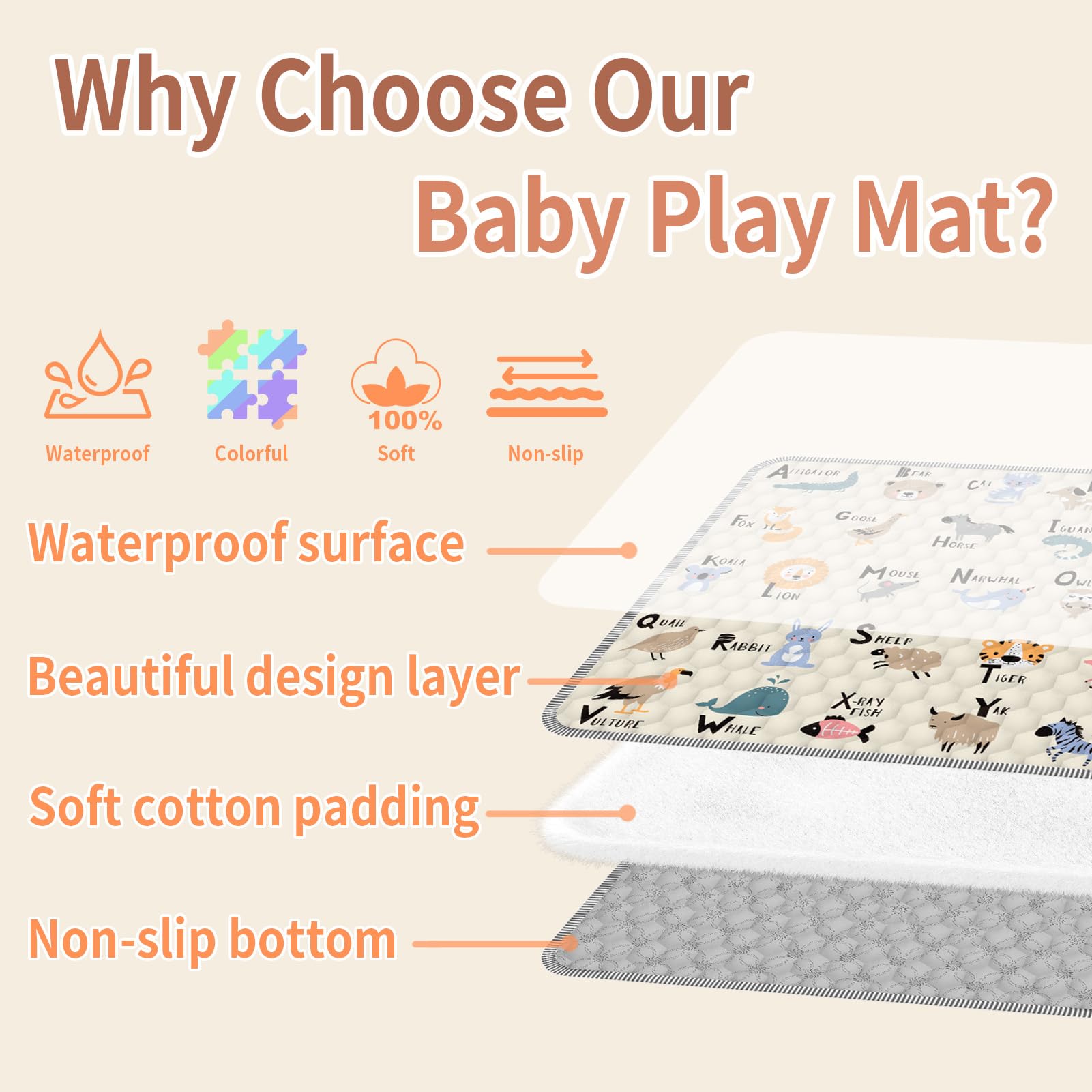 Ptcide play mat non-slip bottom ensures stable play area