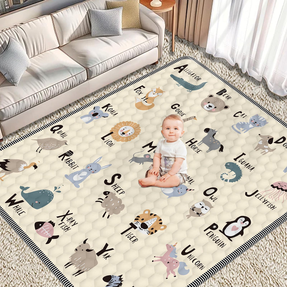 Ptcide baby play mat spread on floor showing full area for safe play