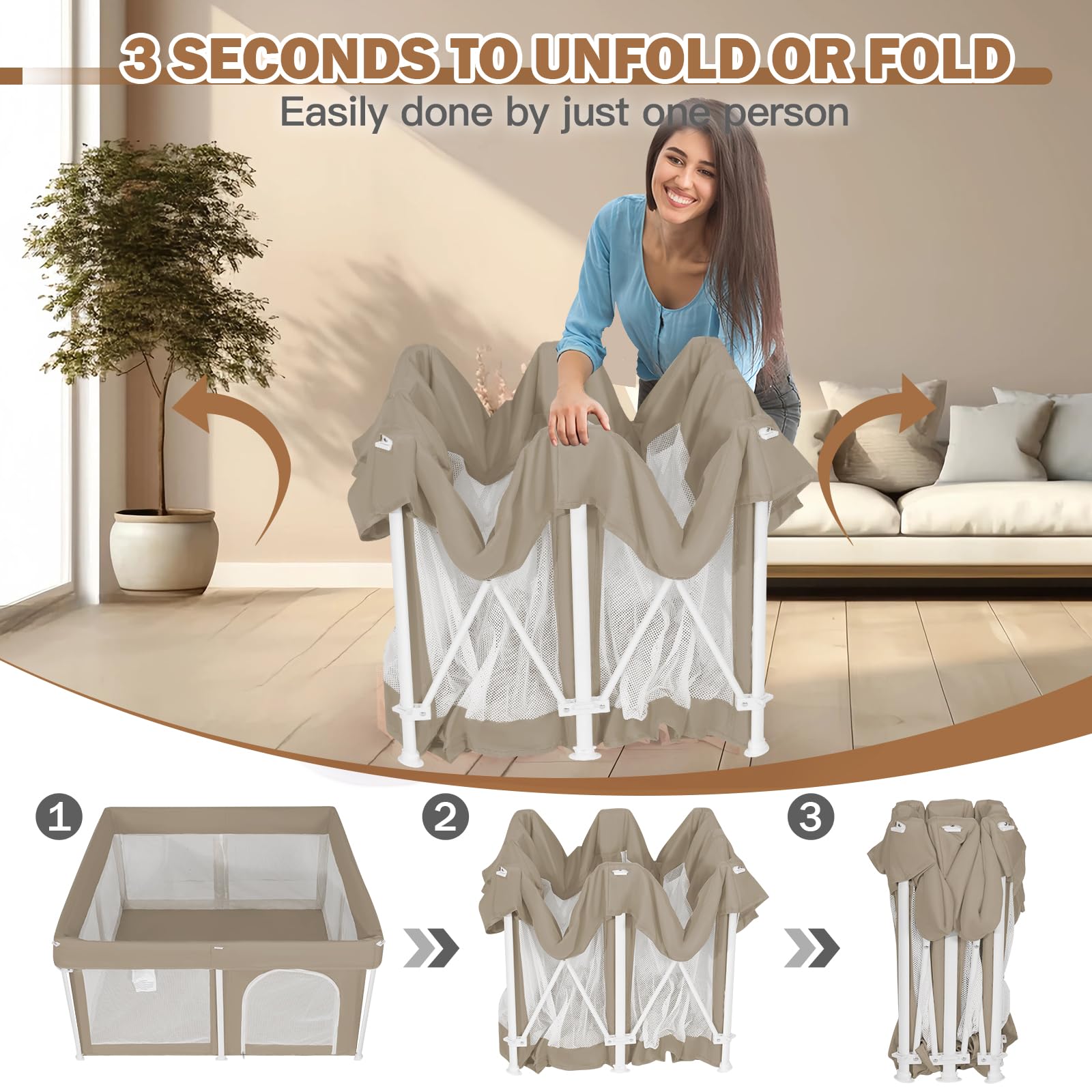 Ptcide foldable playpen closed compact storage and travel